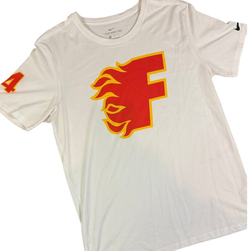 Nike Dri-FIT Graphic Tee White Red Flaming F Racing Style Men's Size Medium